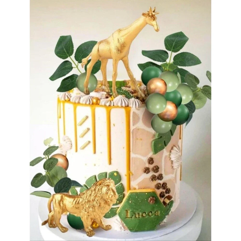 Bach And Boozy Gold Safari Jungle Animals Cake Decorations NWT